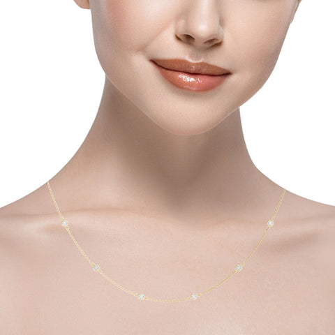 Yellow gold Bezel-Set Round Diamond Station Necklace with Cable Chain 2