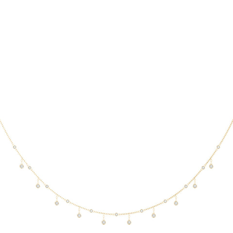 Yellow gold Round Bezel Set Diamond Station Necklace with Cable Chain 1