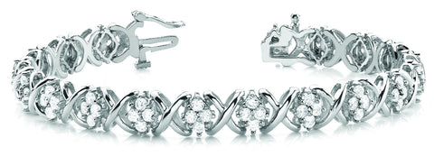 White gold Round Cluster Diamond Tennis Bracelet with X-Link Band and Four-Prong Setting 1