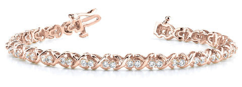 Rose gold Round Diamond Tennis Bracelet with X-Link Band and Prong Setting 1