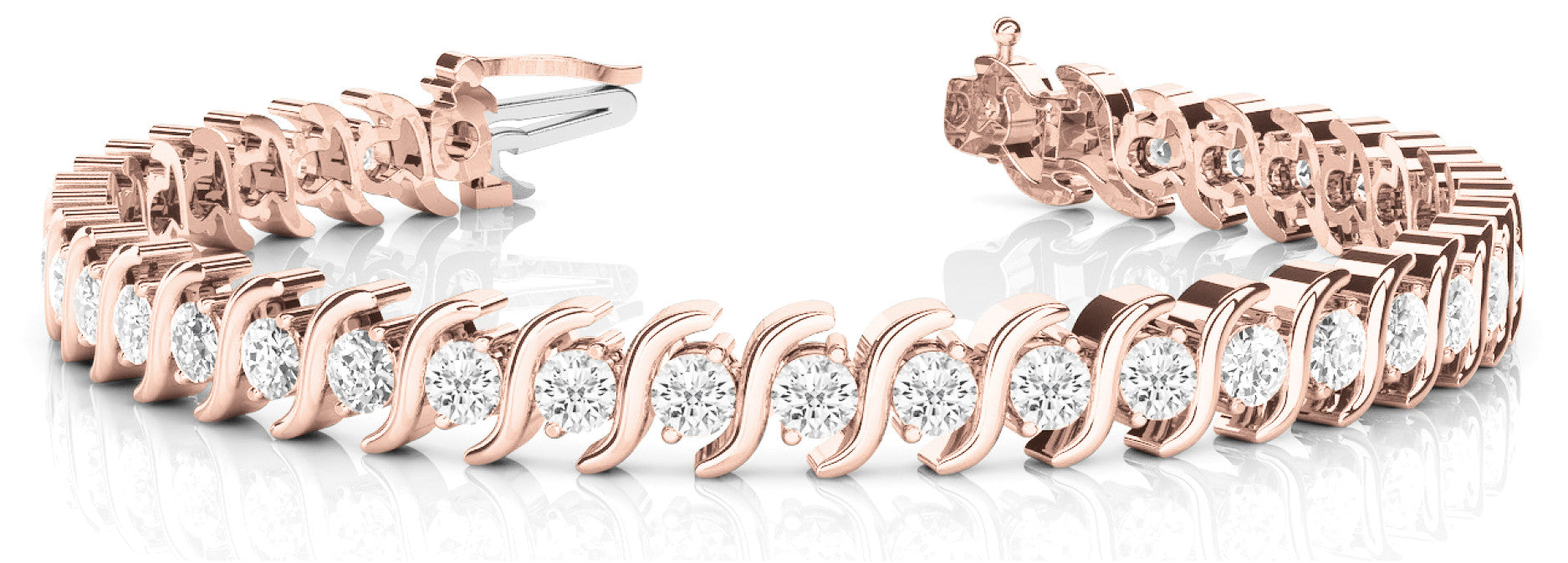 Rose gold Round Brilliant Diamond Tennis Bracelet with Channel Set S-Shaped Prong Setting 1