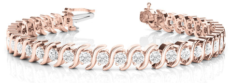 Rose gold Round Brilliant Diamond Tennis Bracelet with Channel Set S-Shaped Prong Setting 1