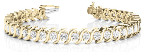 Yellow gold Round Brilliant Diamond Tennis Bracelet with Channel Set S-Shaped Prong Setting 1