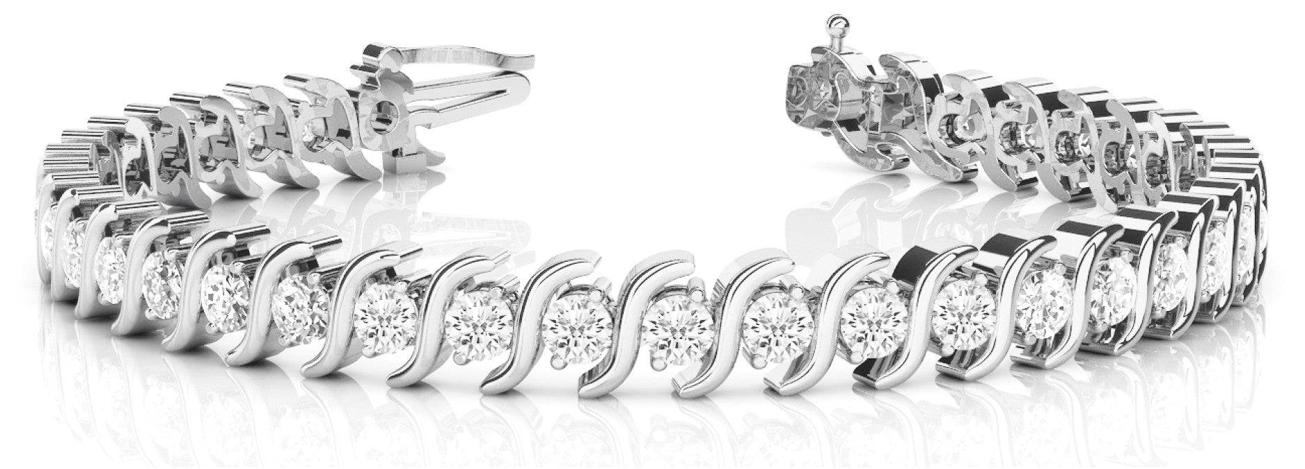 White gold Round Brilliant Diamond Tennis Bracelet with Channel Set S-Shaped Prong Setting 1