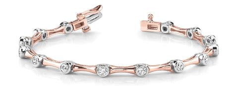 Rose gold Bezel-Set Round Diamond Tennis Bracelet with Bamboo Link Design 1