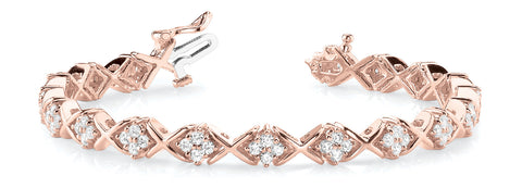 Rose gold Round Diamond Prong Set Tennis Bracelet with X-Link Band 1