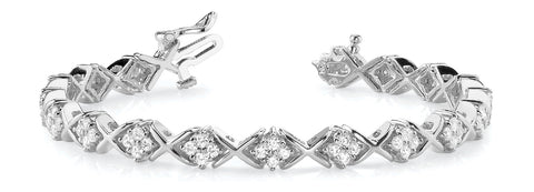 White gold Round Diamond Prong Set Tennis Bracelet with X-Link Band 1