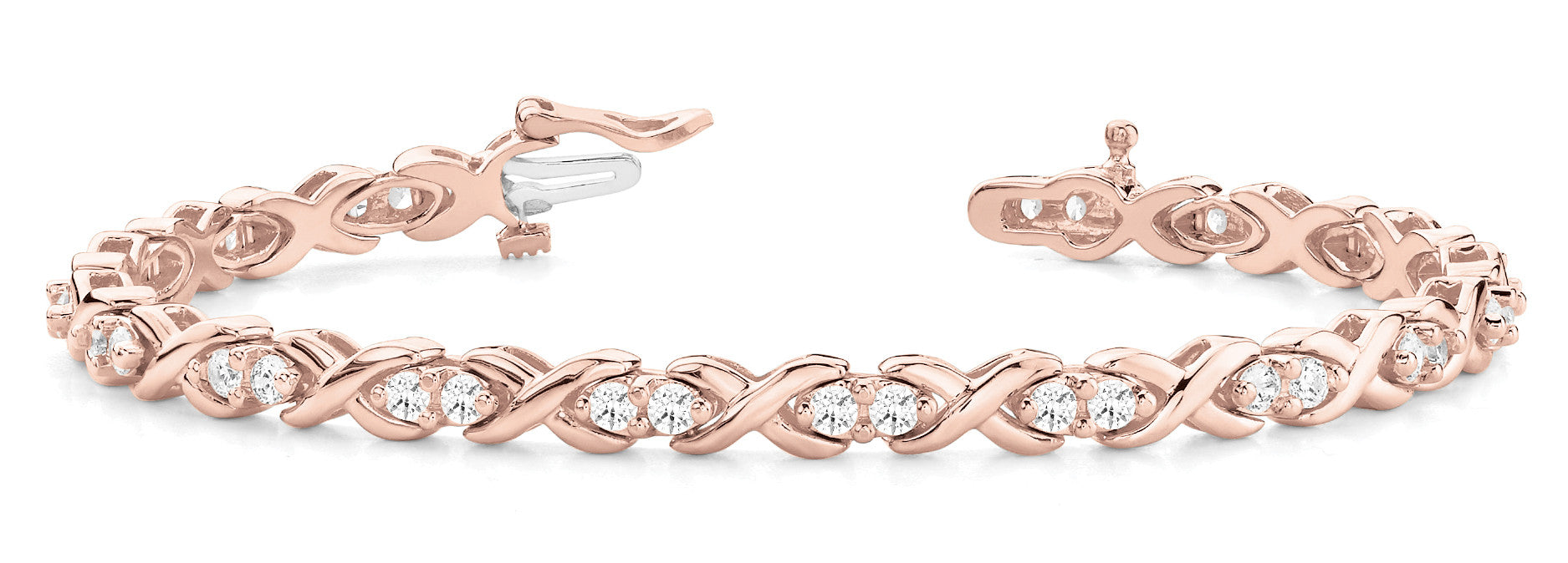 Rose gold Diamond Round Cut X-Link Tennis Bracelet with Prong Setting 1
