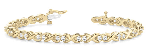 Yellow gold Diamond Round Cut X-Link Tennis Bracelet with Prong Setting 1