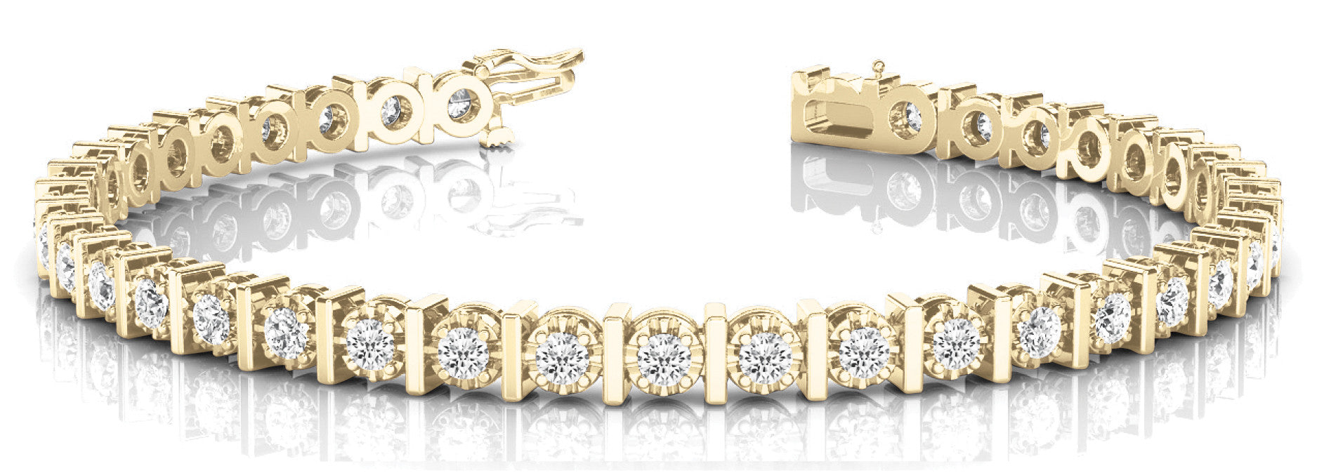 Yellow gold Round Diamond Channel Set Tennis Bracelet with Prong Setting 1