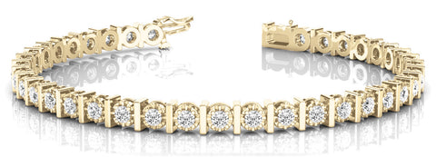 Yellow gold Round Diamond Channel Set Tennis Bracelet with Prong Setting 1