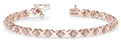 Rose gold Round Diamond XO Tennis Bracelet with Channel Setting and X Prong 1
