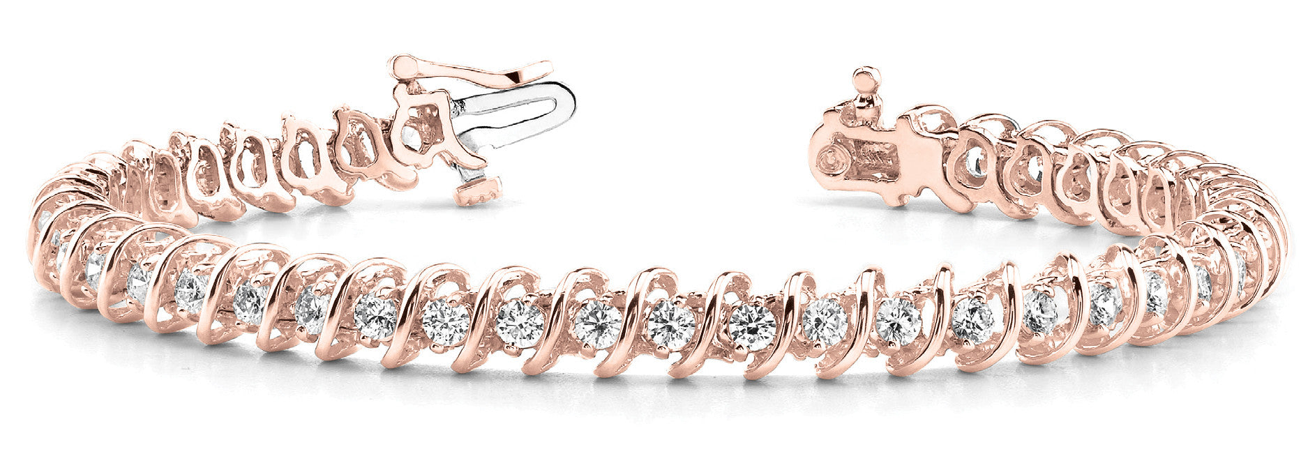 Rose gold Round Diamond Spiral Tennis Bracelet with Prong Setting 1