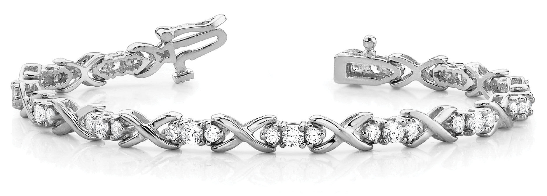 White gold Round Diamond X-Link Tennis Bracelet with Prong Setting 1