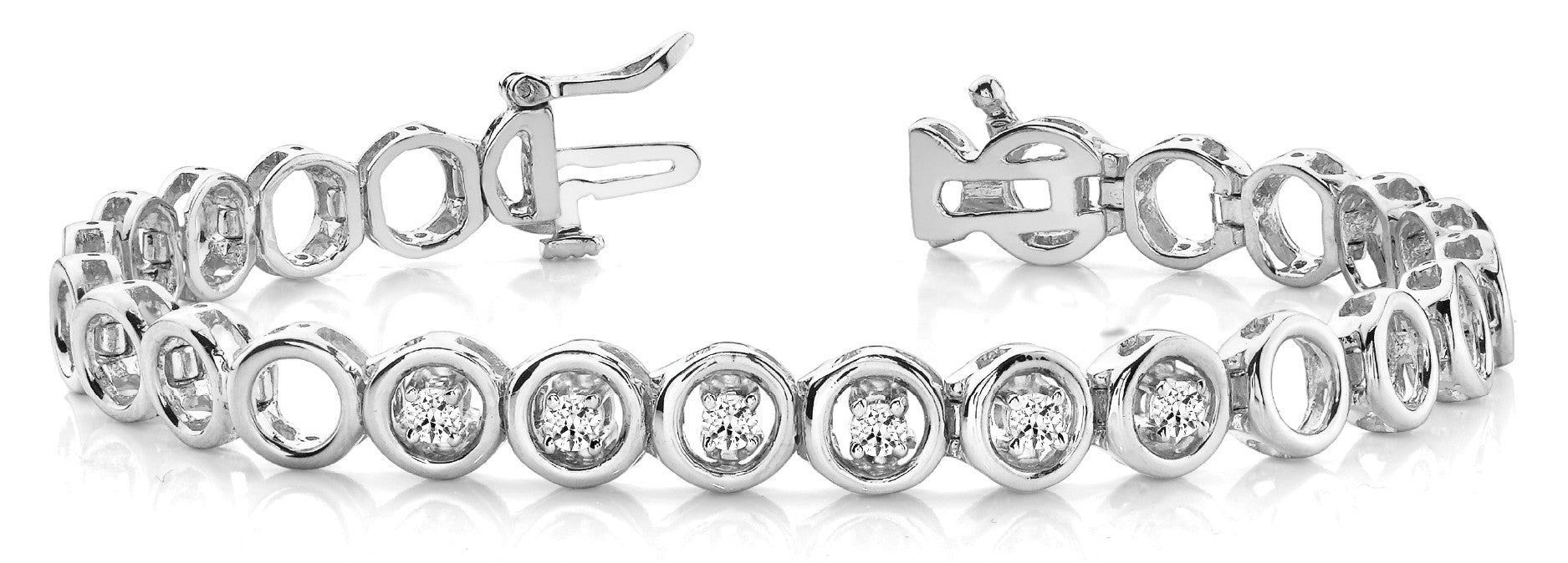 White gold Bezel Set Round Diamond Tennis Bracelet with Open Circle Band 1