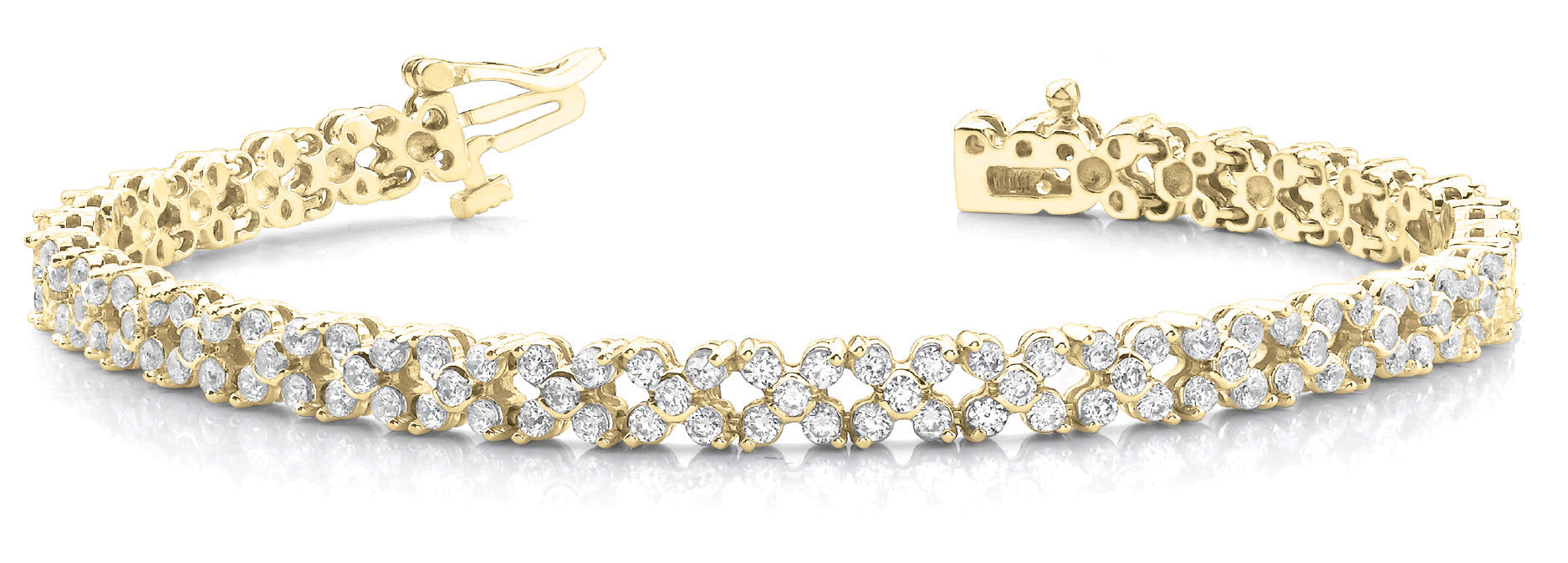 Yellow gold Round Diamond Tennis Bracelet with Prong Setting and Link Band 1