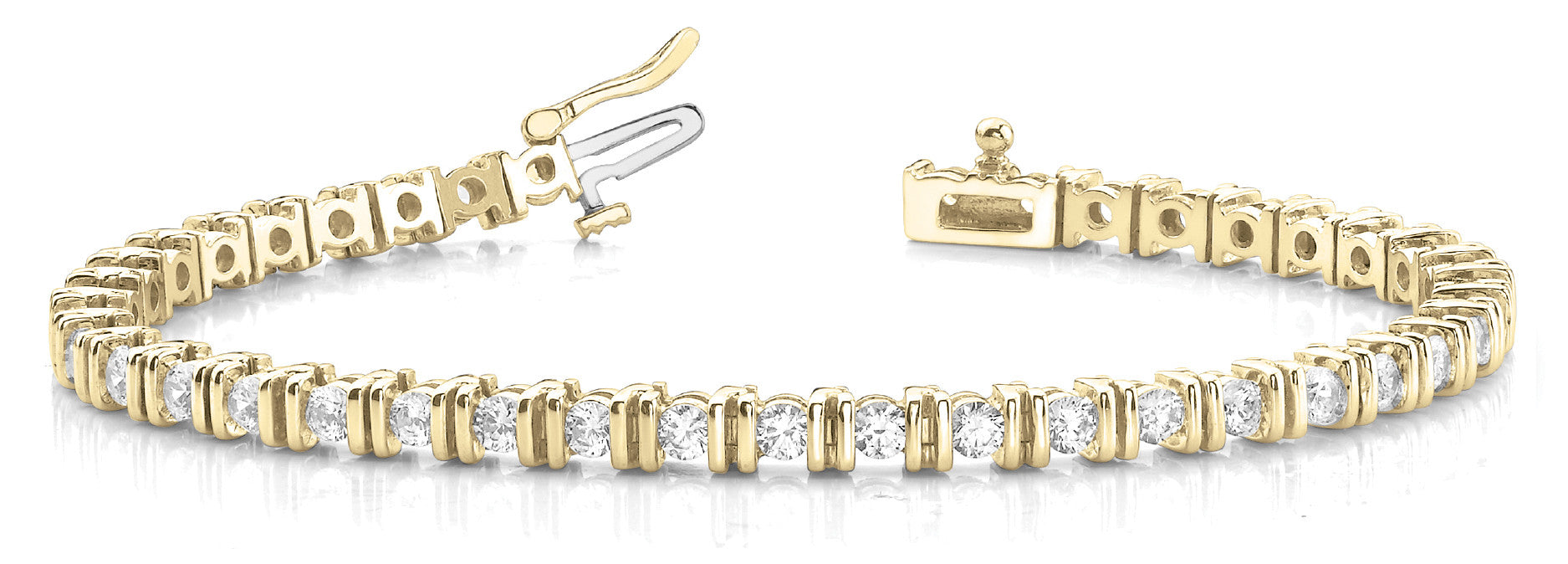 Yellow gold Round Brilliant Tennis Bracelet with Channel Set Stones and Box Clasp 1