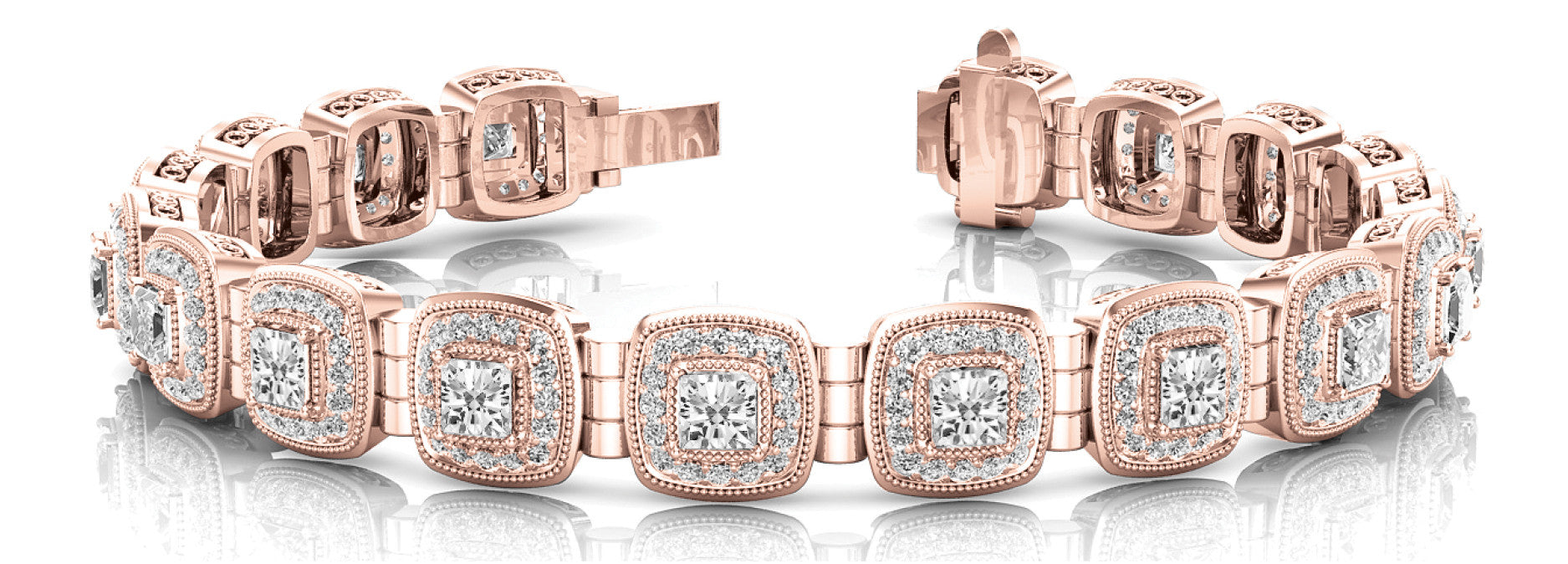 Rose gold Cushion Halo Diamond Tennis Bracelet with Channel Band and Bezel Setting 1