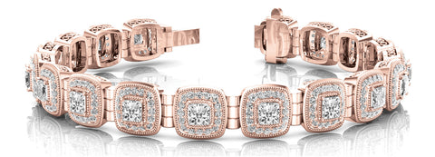 Rose gold Cushion Halo Diamond Tennis Bracelet with Channel Band and Bezel Setting 1