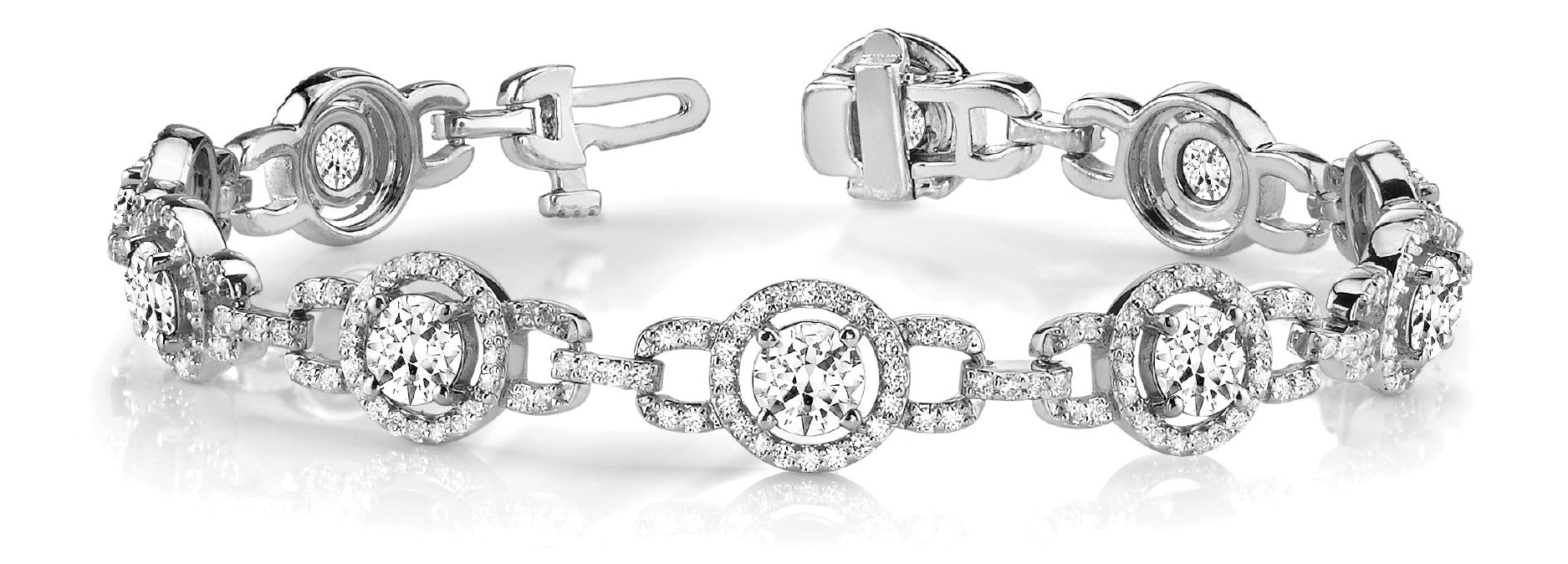 White gold Round Diamond Halo Link Bracelet with Prong Setting 1