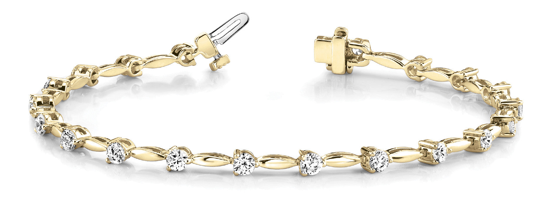 Yellow gold Round Cut Prong Set Diamond Tennis Bracelet 1