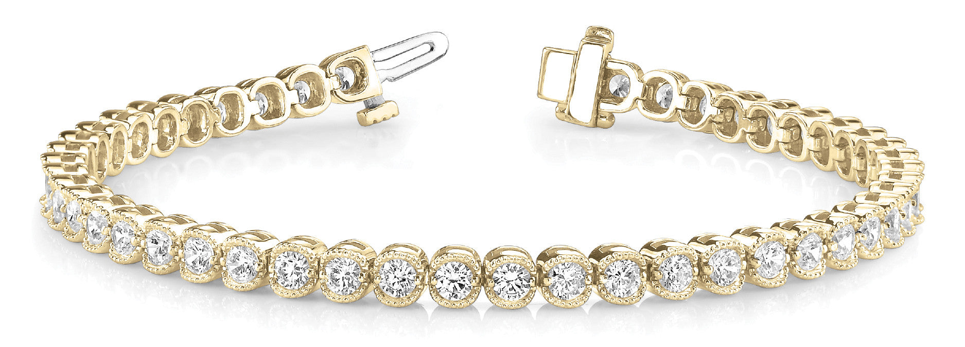 Yellow gold Round Diamond Tennis Bracelet with Bezel Setting and Box Clasp 1