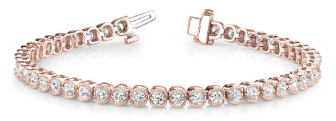Rose gold Round Diamond Tennis Bracelet with Bezel Setting and Box Clasp 1