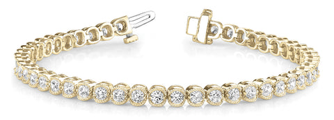 Yellow gold Round Diamond Tennis Bracelet with Bezel Setting and Box Clasp 1