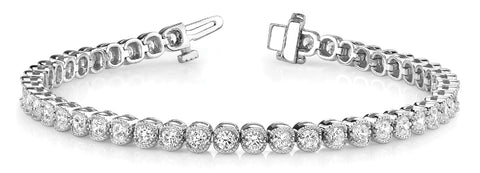 White gold Round Diamond Tennis Bracelet with Bezel Setting and Box Clasp 1