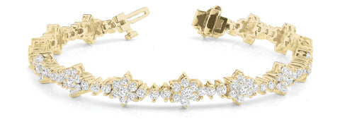 Yellow gold Round Diamond Floral Cluster Tennis Bracelet with Prong Setting 1