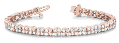 Rose gold Round Diamond Cluster Tennis Bracelet with Box Clasp and Four-Prong Setting 1