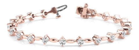 Rose gold Round Cut Diamond Tennis Bracelet with Bezel Setting and Marquise Link Band 1