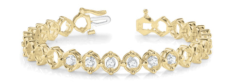 Yellow gold Round Cut Diamond Tennis Bracelet with Bezel Setting and Link Band 1
