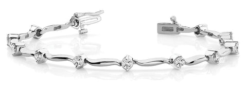 White gold Round Diamond Bezel-Set Tennis Bracelet with S-Link Band 1