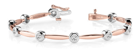 Rose gold Bezel Set Round Diamond Link Bracelet with Box Clasp 1