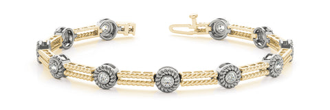 Yellow gold Round Bezel Set Diamond Rope Chain Bracelet 1