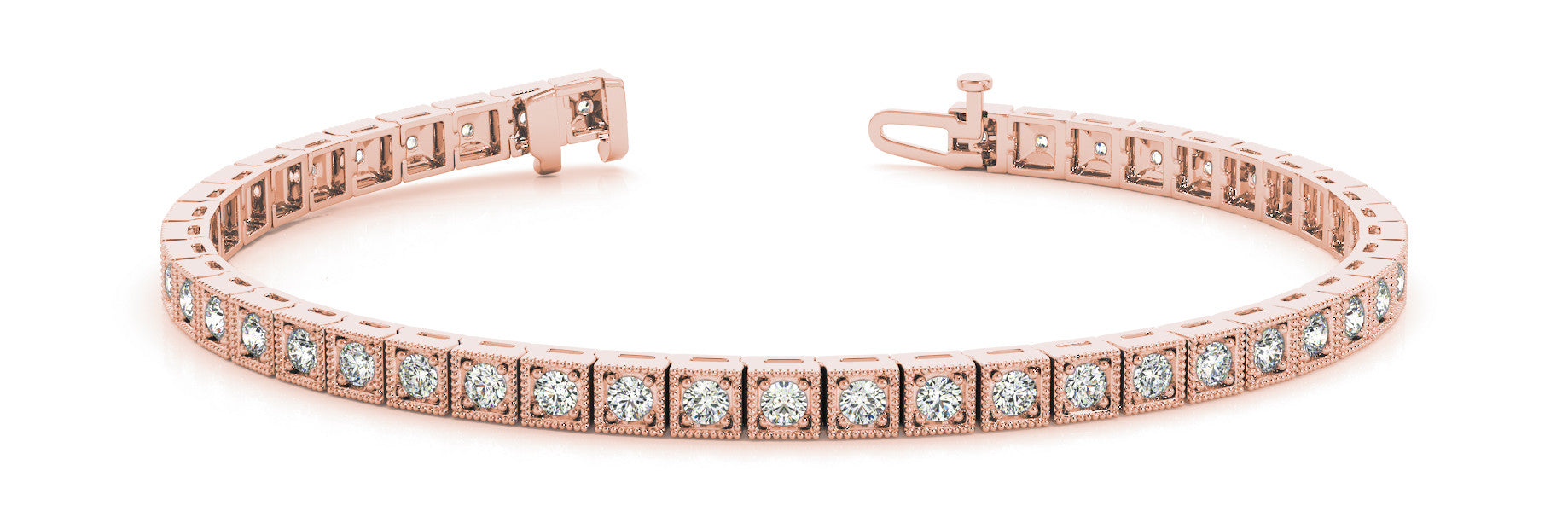 Rose gold Square Milgrain Diamond Tennis Bracelet 1