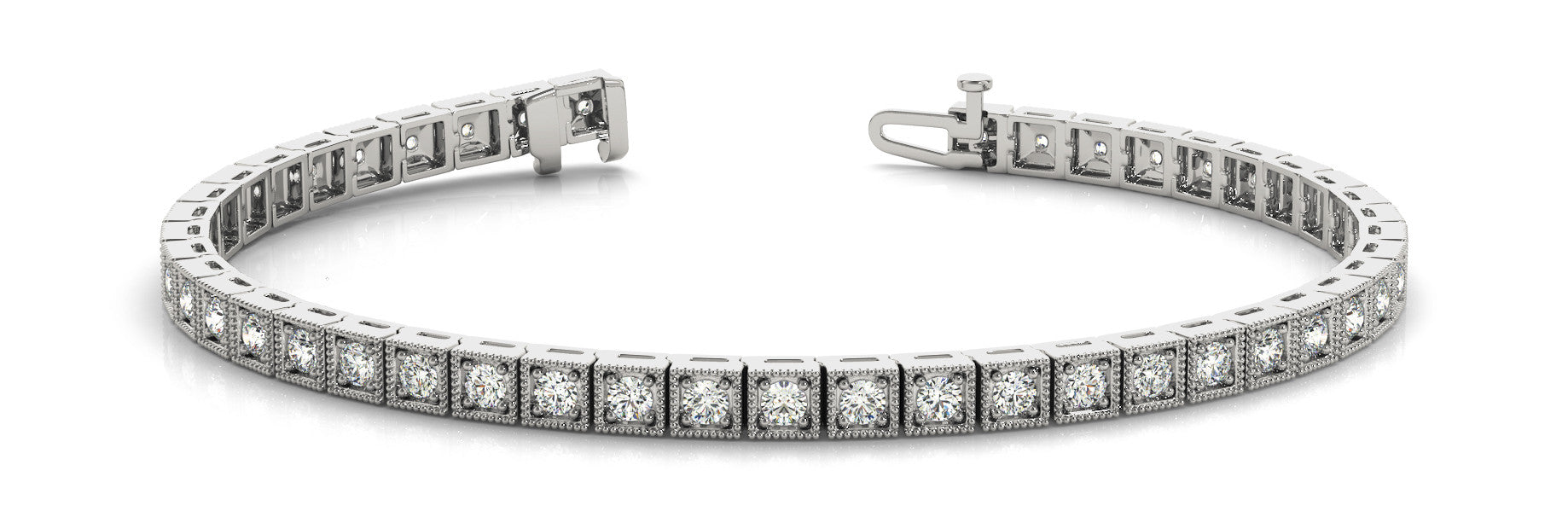 White gold Square Milgrain Diamond Tennis Bracelet 1