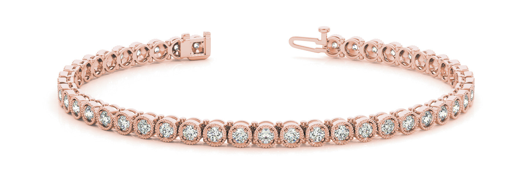 Rose gold Round Cut Milgrain Bezel Set Tennis Bracelet 1