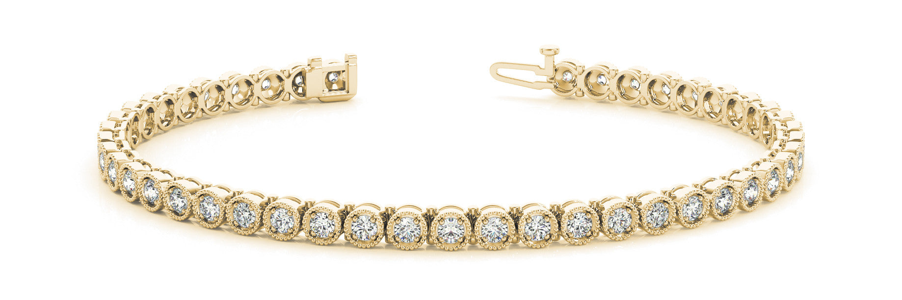 Yellow gold Round Cut Milgrain Bezel Set Tennis Bracelet 1