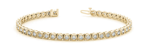 Yellow gold Round Cut Milgrain Bezel Set Tennis Bracelet 1