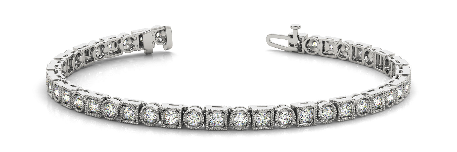White gold Round Cut Milgrain Diamond Tennis Bracelet with Box Prong Setting 1