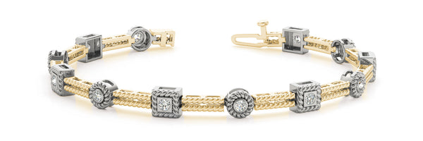 Yellow gold Round Bezel-Set Diamond Rope Chain Bracelet