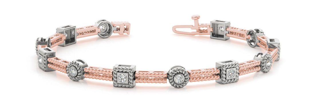 Rose gold Round Bezel-Set Diamond Rope Chain Bracelet 1