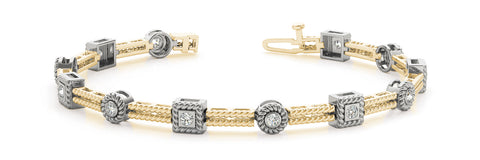 Yellow gold Round Bezel-Set Diamond Rope Chain Bracelet 1