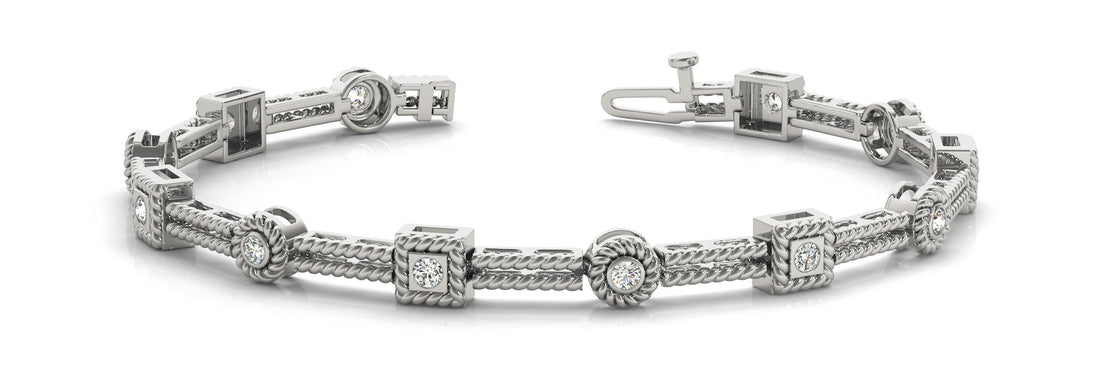 White gold Round Bezel-Set Diamond Rope Chain Bracelet 1
