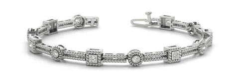 White gold Round Bezel-Set Diamond Rope Chain Bracelet 1