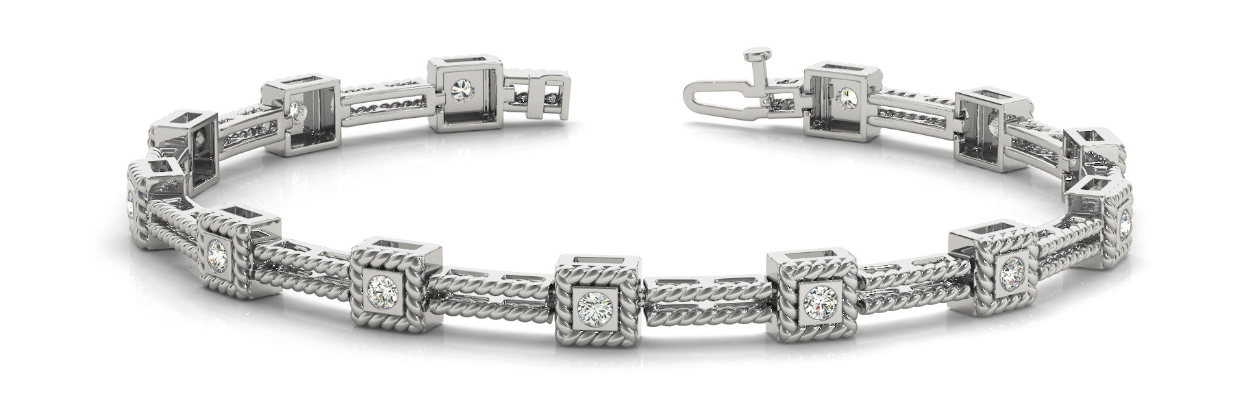 White gold Square Bezel Set Round Diamond Rope Link Bracelet 1