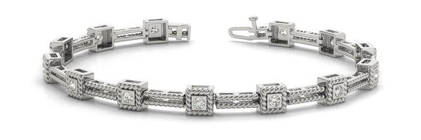 White gold Square Bezel Set Round Diamond Rope Link Bracelet