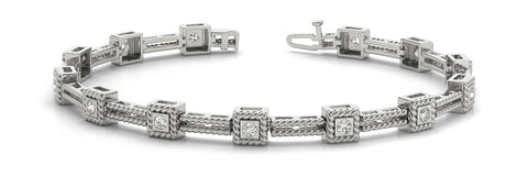 White gold Square Bezel Set Round Diamond Rope Link Bracelet 1